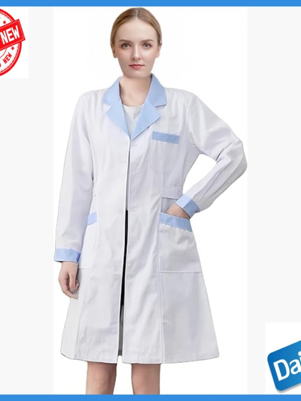 Large Unisex Lab Coat, Long Sleeve Button Front, Polyester Cotton Blend